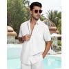 image:imageButton Down Linen Shirts for Men Short Sleeves Cotton Casual Shirt with Pockets for Summer BeachWhite1