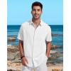 image:imageButton Down Linen Shirts for Men Short Sleeves Cotton Casual Shirt with Pockets for Summer BeachWhite1