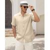 image:imageGuayabera Shirts for Men Linen Button Down Short Sleeves Shirt Casual Summer Cuban Vacation Beach Tops0beige