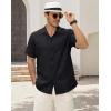 image:imageGuayabera Shirts for Men Linen Button Down Short Sleeves Shirt Casual Summer Cuban Vacation Beach Tops0black