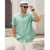 image:imageGuayabera Shirts for Men Linen Button Down Short Sleeves Shirt Casual Summer Cuban Vacation Beach Tops0green