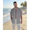 image:imageGuayabera Shirts for Men Linen Button Down Short Sleeves Shirt Casual Summer Cuban Vacation Beach Tops0grey