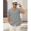 image:imageGuayabera Shirts for Men Linen Button Down Short Sleeves Shirt Casual Summer Cuban Vacation Beach Tops0grey