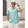 image:imageGuayabera Shirts for Men Linen Button Down Short Sleeves Shirt Casual Summer Cuban Vacation Beach Tops0mint Blue