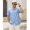 image:imageGuayabera Shirts for Men Linen Button Down Short Sleeves Shirt Casual Summer Cuban Vacation Beach Tops0sky Blue