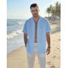 image:imageGuayabera Shirts for Men Linen Button Down Short Sleeves Shirt Casual Summer Cuban Vacation Beach Tops0sky Blue