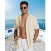 image:imageGuayabera Shirts for Men Linen Button Down Short Sleeves Shirt Casual Summer Cuban Vacation Beach Tops2apricot