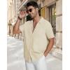 image:imageGuayabera Shirts for Men Linen Button Down Short Sleeves Shirt Casual Summer Cuban Vacation Beach Tops2apricot