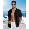 image:imageGuayabera Shirts for Men Linen Button Down Short Sleeves Shirt Casual Summer Cuban Vacation Beach Tops2black
