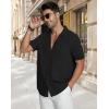 image:imageGuayabera Shirts for Men Linen Button Down Short Sleeves Shirt Casual Summer Cuban Vacation Beach Tops2black