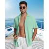 image:imageGuayabera Shirts for Men Linen Button Down Short Sleeves Shirt Casual Summer Cuban Vacation Beach Tops2green