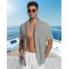 image:imageGuayabera Shirts for Men Linen Button Down Short Sleeves Shirt Casual Summer Cuban Vacation Beach Tops2grey