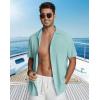 image:imageGuayabera Shirts for Men Linen Button Down Short Sleeves Shirt Casual Summer Cuban Vacation Beach Tops2mint Blue