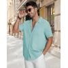image:imageGuayabera Shirts for Men Linen Button Down Short Sleeves Shirt Casual Summer Cuban Vacation Beach Tops2mint Blue