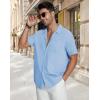 image:imageGuayabera Shirts for Men Linen Button Down Short Sleeves Shirt Casual Summer Cuban Vacation Beach Tops2sky Blue