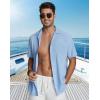 image:imageGuayabera Shirts for Men Linen Button Down Short Sleeves Shirt Casual Summer Cuban Vacation Beach Tops2sky Blue