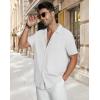 image:imageGuayabera Shirts for Men Linen Button Down Short Sleeves Shirt Casual Summer Cuban Vacation Beach Tops2white