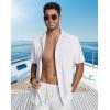 image:imageGuayabera Shirts for Men Linen Button Down Short Sleeves Shirt Casual Summer Cuban Vacation Beach Tops2white