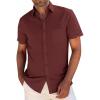 image:imageButton Down Linen Shirts for Men Short Sleeves Cotton Casual Shirt with Pockets for Summer BeachBurgundy
