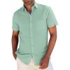 image:imageButton Down Linen Shirts for Men Short Sleeves Cotton Casual Shirt with Pockets for Summer BeachGreen