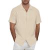 image:imageGuayabera Shirts for Men Linen Button Down Short Sleeves Shirt Casual Summer Cuban Vacation Beach Tops0beige