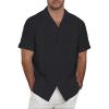 image:imageGuayabera Shirts for Men Linen Button Down Short Sleeves Shirt Casual Summer Cuban Vacation Beach Tops0black
