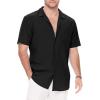 image:imageGuayabera Shirts for Men Linen Button Down Short Sleeves Shirt Casual Summer Cuban Vacation Beach Tops2black