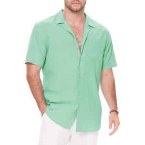 image:imageGuayabera Shirts for Men Linen Button Down Short Sleeves Shirt Casual Summer Cuban Vacation Beach Tops2green