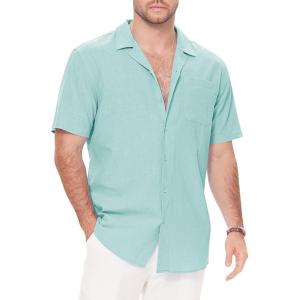 image:imageGuayabera Shirts for Men Linen Button Down Short Sleeves Shirt Casual Summer Cuban Vacation Beach Tops2mint Blue