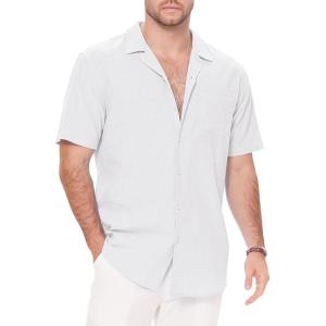 image:imageGuayabera Shirts for Men Linen Button Down Short Sleeves Shirt Casual Summer Cuban Vacation Beach Tops2white